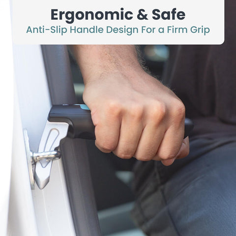 Car Door Handle For Elderly 2 Pack With Anti Slip Grip And Steel Hook For Secure Latch Fit shown in use on car latch.