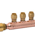Three Quarter Inch To One Half Inch Outlet Three Port Closed Multi Port Tee Push To Connect Brass Plumbing Fittings For PEX Copper CPVC