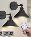 Vintage Wireless Battery Operated Wall Sconces Set Of Two, Dimmable Led Wall Lights With Nifty Remote, Zero Wire Fuss black indoor fixtures on wall.