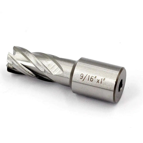 Workhorse High Speed Steel Annular Cutter With 3/4 Inch Weldon Shank Built Like A Tank For Magnetic Drills And Mill Tools To Nail Nine Sixteenths Inch Metal Cuts Up To One Inch Deep Without Breaking A Sweat, 9/16 inch size.