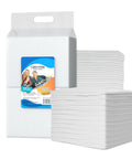 Heavy Duty Disposable Incontinence Bed Pads Extra Large 18 By 24 Inches 100 Count stacked in a pack with plastic backing.