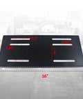 Beefed Up Universal Engine Mount Plate For Predator 420cc And 670cc Engines showing black metal plate with slot measurements