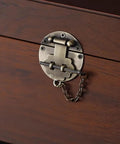 Heavy Duty Retro Latch Hasps With Warm Bronze Finish features secure chain and pin mechanism on wooden box.
