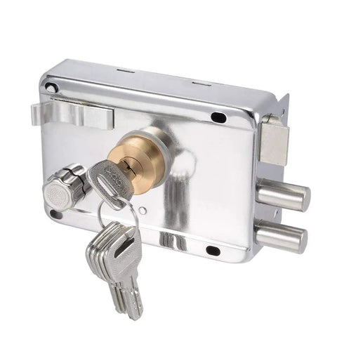 Exterior Door Rim Lock Set With Vertical Keyway Deadbolt, Heavy Duty Security Lock For Home, with keys and steel frame