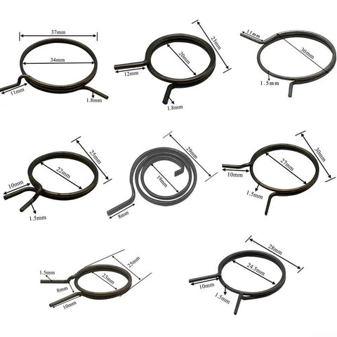 Solid Stainless Steel Door Handle Springs You Won't Regret Buying, 5-Piece Torsion Latch Repair Kit That Fixes Limp Interior Levers And Restores Smooth Function On Any Right Or Left Door For Serious Home Fixes. Set of black torsion springs with labeled sizes.