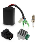 Beefed-Up CDI Box Ignition Coil Kit With Voltage Regulator Rectifier Starter Relay Solenoid For Sportsman 90 Scrambler 50 Predator 50 90 2003-2007 Replacement Complete Assembly components including CDI box and coil.