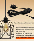 Industrial Plug In Pendant Light With Black Cage Fixture On Off Switch E26 Socket Vintage Farmhouse Hanging Light For Kitchen