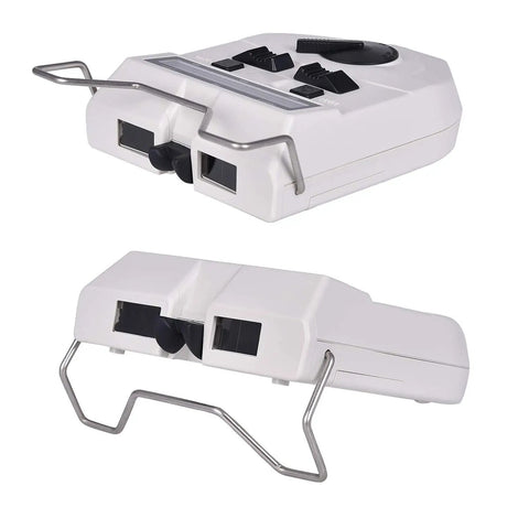 Optical Digital Pupilometer PD Meter With LCD Display White Finish for Precise Pupillary Distance Measurements, front and side view