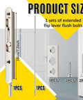 18 Inch Extended Flip Lever Flush Bolt for Double Doors with Zinc Alloy Satin Nickel Finish and Screws Displayed