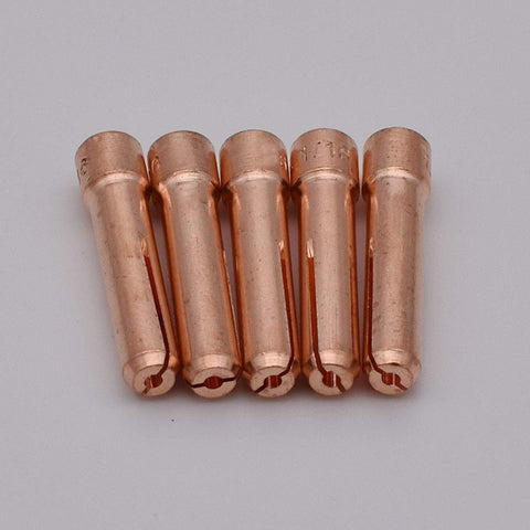 Five copper collets as part of Stubby Pro Grade Gas Lens TIG Torch Consumables Kit For WP17 WP18 WP26, 1/16 Inch, 1.6mm