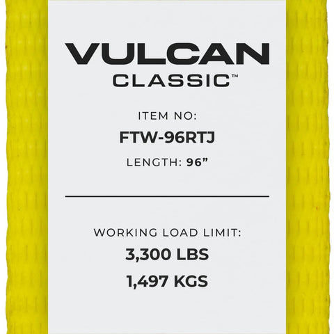 Label on Car Tie Down Replacement Straps With RTJ Hooks 96 Inch 4 Pack 3,300 Pound Safe Working Load Heavy Duty Tie Downs