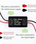 Universal 6V-30V LED Brake Light Flasher Module With Prewired Harness Pulsing Strobe Controller installation illustration.