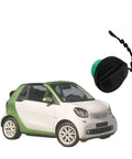 Low Profile Fuel Filler Cap Inner Cover For Smart Fortwo 451 450 Cabrio on white background, black plastic with tether