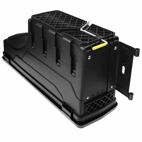 Heavy Duty Left Side Mount Tool Box For Ram 1500 Truck Bed Storage In Solid Black, rugged design with secure mounting features.
