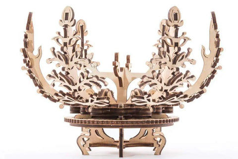 Mechanical Flower Etui Jewelry Box Kit Wood Model Craft For Gift Lovers, Petals Open When Base Ring Turns, Ballerina And Tree Of Luck Design, Scented Wood Keepsake For Your Special Someone, Pure Wow Factor. open wooden jewelry box on stand