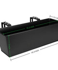 Set Of Four Heavy Duty Metal Railing Planters, 16 Inch Rectangular Window Box dimensions 16.2x14.3x5 inch in black.