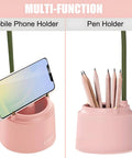 Cute LED Desk Lamp With Flower And Bird Design for desk, phone and pen holder feature, pink USB rechargeable, kawaii table lamp.