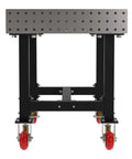 Shop Ready Heavy Duty Welding Fixture Table With Precision Laser Cut Grid Holes And Smooth Rolling Locking Casters For Zero Fuss Fabrication Rigs 48X30X36, front view showcasing grid plate and casters.