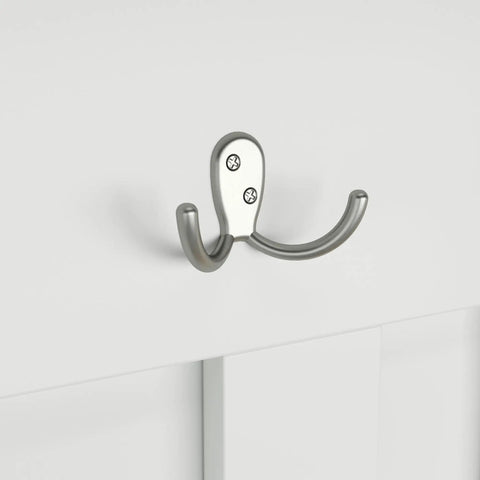 Close-up of a metal hook on Salinas Hall Tree With Shoe Storage Bench In Shiplap Gray And Pure White Workhorse All In One Entryway Organizer