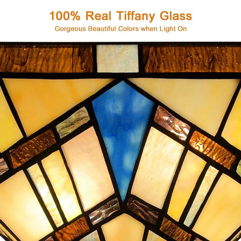 Close-up of Vintage Tiffany Style Stained Glass Wall Sconce 2 Light 12 Inch Wide Cream Amber Home Decor pattern with vibrant colors.
