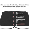 Heavy Duty Chef Knife Roll Bag Forged From Hella Tough 16a Canvas To Shield All Sharp Kitchen Blades During Daily Grinds showing 4 knife slots.