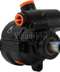 Remanufactured Power Steering Pump 7340119 with orange and blue fittings, designed for easy direct swap installation.