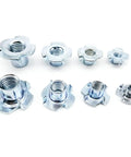 Heavy Duty Steel Four Claw Blind Pronged Tee Nut Set For Speaker And Furniture, M4 To M12 Thickened Inserts, array of fasteners