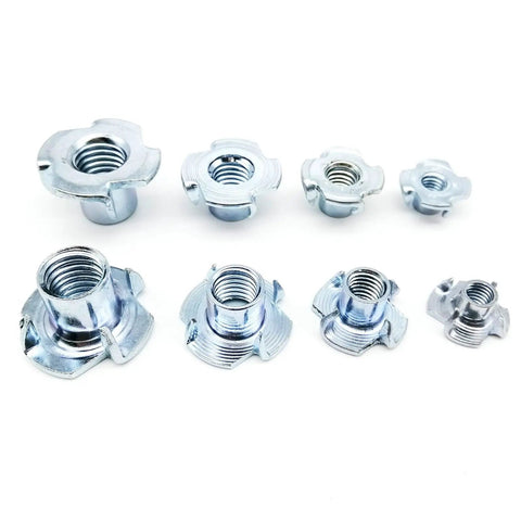 Heavy Duty Steel Four Claw Blind Pronged Tee Nut Set For Speaker And Furniture, M4 To M12 Thickened Inserts, array of fasteners