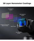 Effect Lens And ND Filter Kit For DJI Osmo Pocket 4/3 With coatings diagram showing 28-layer optical glass protection.