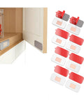 8 Pack Magnetic Cabinet Door Catch Set with 15 Lb Hold, showing adhesive magnets on a cabinet door and frame