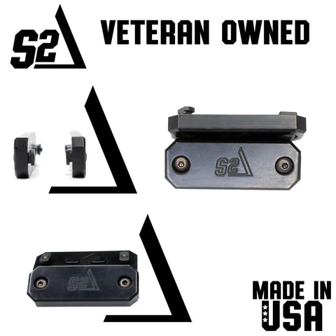 External Forend Weight Kit For M-LOK Rails, 12 Oz nitride coated carbon steel, shown from front and side angles, made in USA.