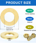 Workhorse Brass Flat Washers 18 Pack M10 Crush Gasket Rings showing dimensions 10MM inner bore, 20MM outer lip, 2MM thick.