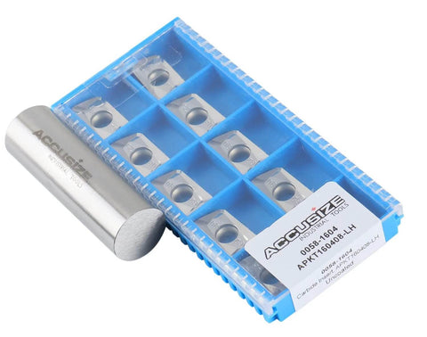 Accusize APKT160408-LH carbide inserts, 10 pcs, in blue 10-slot plastic organizer for aluminum machining.
