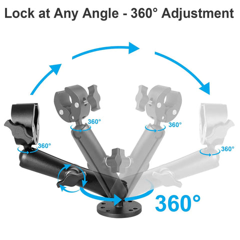 Stabilizer Mount For Trolling Motors With 360 Degree Adjustable Dual Ball Head showcasing angle adjustment and lock mechanism.