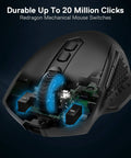 Ultra Responsive Wireless Gaming Mouse For Serious Gamers With 10000 DPI Onboard Settings And Eight Macro Buttons Rapid Fire Key And RGB Backlight showing internal mechanical switches