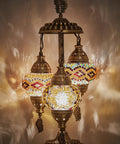 Three Globe Turkish Moroccan Table Lamp With Tiffany Mosaic Glass Globes And Antique Brass Finish Base For Bedside Or Living Room Vibe 21 Inch Height Brown And Amber Handmade Craft.