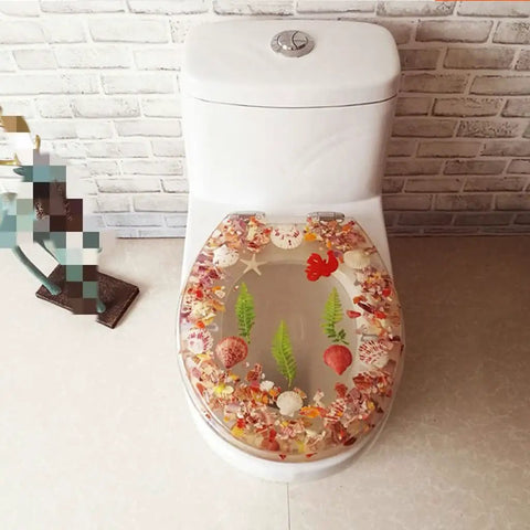 Universal Soft Close Toilet Seat Featuring A Chic Print Design And Heavy Duty Resin Construction For No Sweat Setup And Years Of Ultra Smooth Bathroom Comfort on a white toilet.