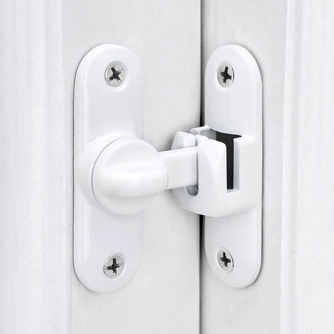White Barn Door Latch Set With 90/180 Degree Gate Lock Ideal For Cabinets Sliding Doors And Bathrooms Zinc Alloy Right Angle Door Lock Latch No Fuss Install And Solid Security installed on door