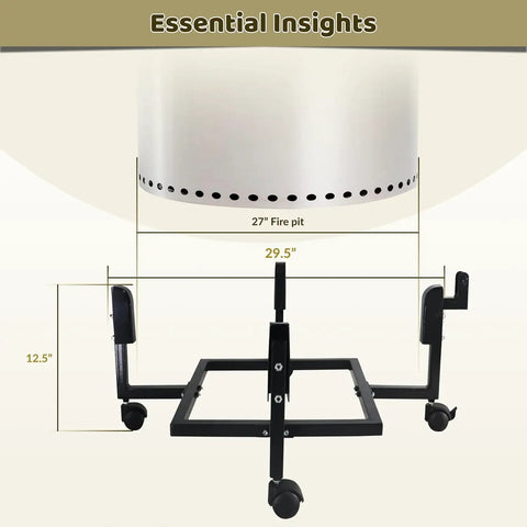 Dimensions of Heavy Duty Fire Pit Trolley Stand With Smooth Wheels For Easy Mobility, Fits Solo Stove Yukon And 27 Inch Fire Pits