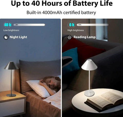 Modern LED Rechargeable Cordless Table Lamp With Dimmable Eye Protection Light, used as bedside and reading lamp