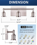 Dimensions and E26 base of Three Light Brushed Nickel Bath Vanity Fixture Up Down Wall Sconce Sleek Modern Industrial Retro Metal Wall Lamp