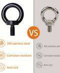 Comparison of M8 Lifting Eye Bolts Set Of 4 Stainless Steel 304 Black vs untreated, showing rust resistance and durability.