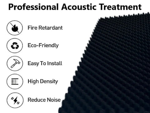 Top Shelf Egg Crate Foam Soundproof Panels High Density Fireproof Wall Acoustics 48 X 24 X 2 Inches Black textured foam for acoustic treatment.