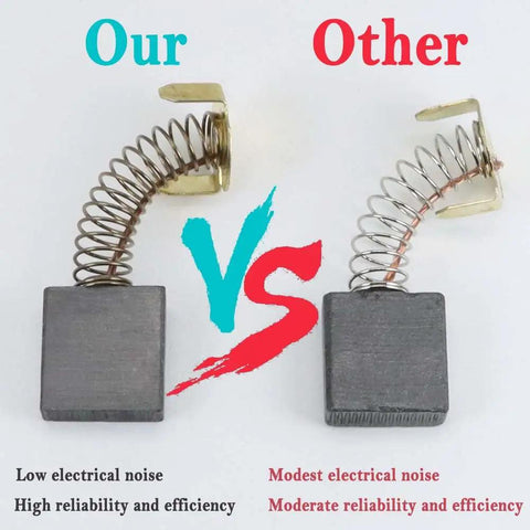 Comparison of Electric Motor Carbon Brushes Set 40 Pack Replacement Kit with 10 Sizes for Power Tools showing low noise and sparking