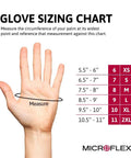 Glove sizing chart showing hand measuring palm circumference for Built Different Black Nitrile Work Gloves With Textured Fingertips And Powder Free Comfort For Kickass Grip During Auto Repair And Industrial Demands Box Of One Hundred.