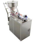 Built Like A Tank Stainless Steel Automatic Filling Machine For Thick Pastes And Thin Liquids with hopper and control panel.