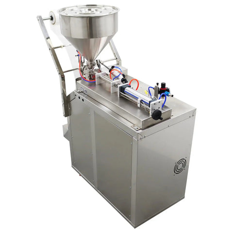 Built Like A Tank Stainless Steel Automatic Filling Machine For Thick Pastes And Thin Liquids with hopper and control panel.