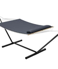 Double Hammock With Stand Heavy Duty 450Lbs Capacity Rugged Steel Frame Quilted Cushion And Storage Net For Backyard Chill Sessions Patio Camping Indoor Outdoor Use Dark Gray