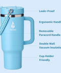 40 Oz Double Wall Insulated Travel Tumbler With Detachable Paracord Handle And Leakproof Lid in light blue