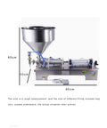 Heavy Workhorse Commercial Grade Automatic Horizontal Bottle Filler Stainless Steel Pneumatic Piston Dispenser with measuring dimensions.